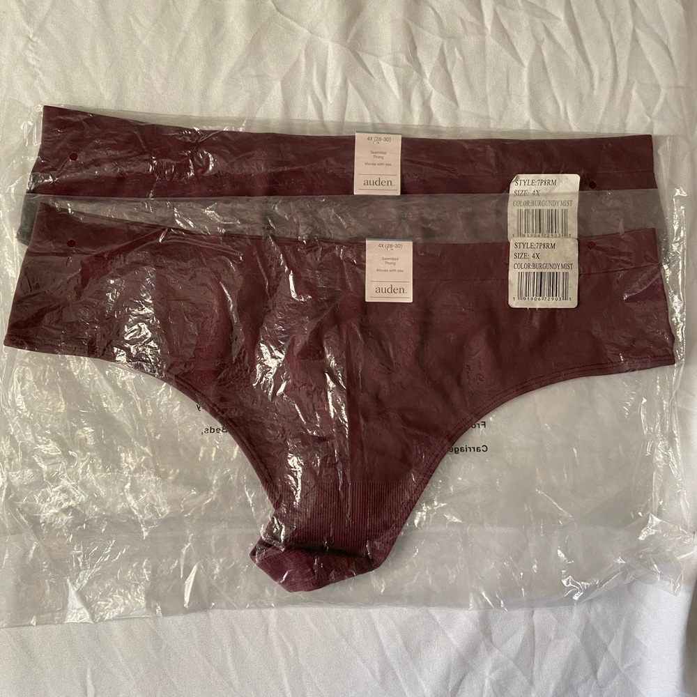 *free gift with purchase* 2 Brand new size 4X Auden Thongs in burgundy